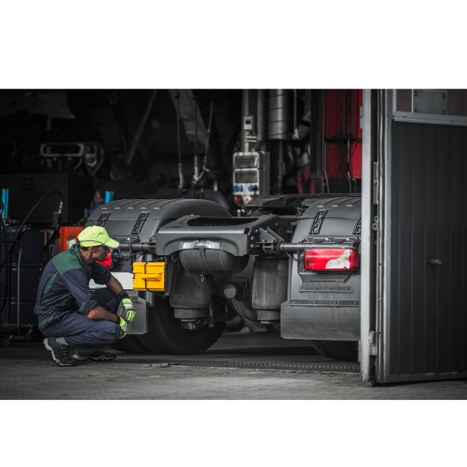 mechanic looking at semi-truck